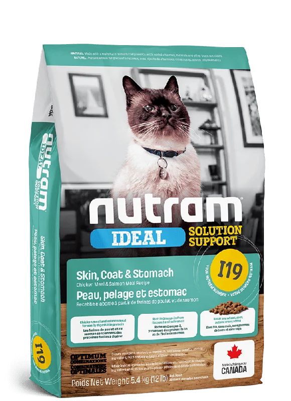 I19 Ideal Solution Support Skin, Coat & Stomach Chicken Meal & Salmon Meal Recipe - Dry Cat Food - Nutram