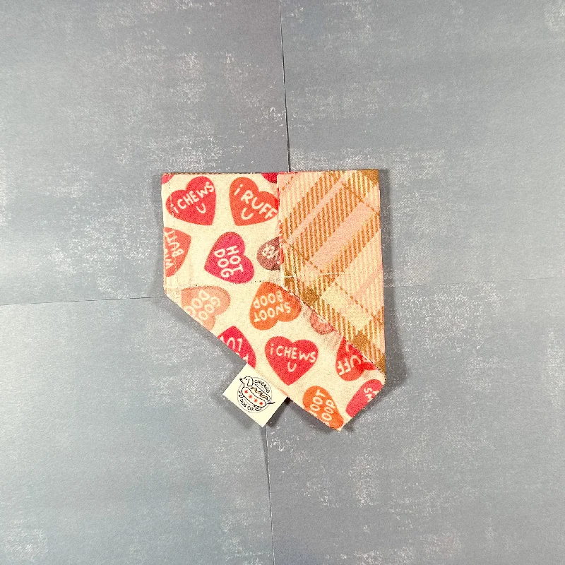 Puppy Candy Hearts and Plaid Valentines Day Bandana