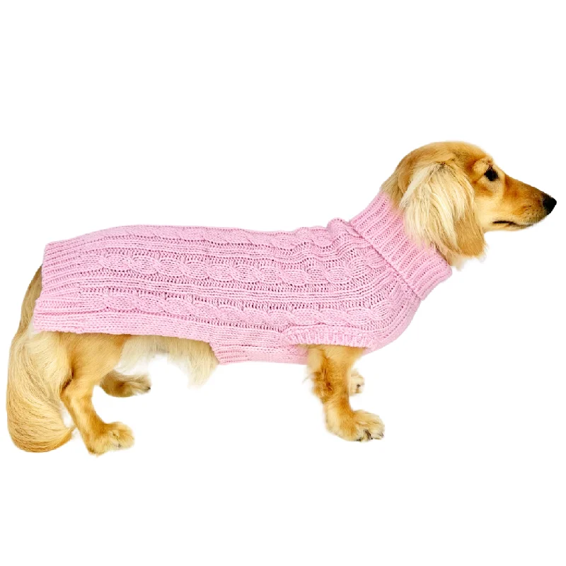 Dachshund Cable Dog Sweater/ Dog Jumper - Light Pink